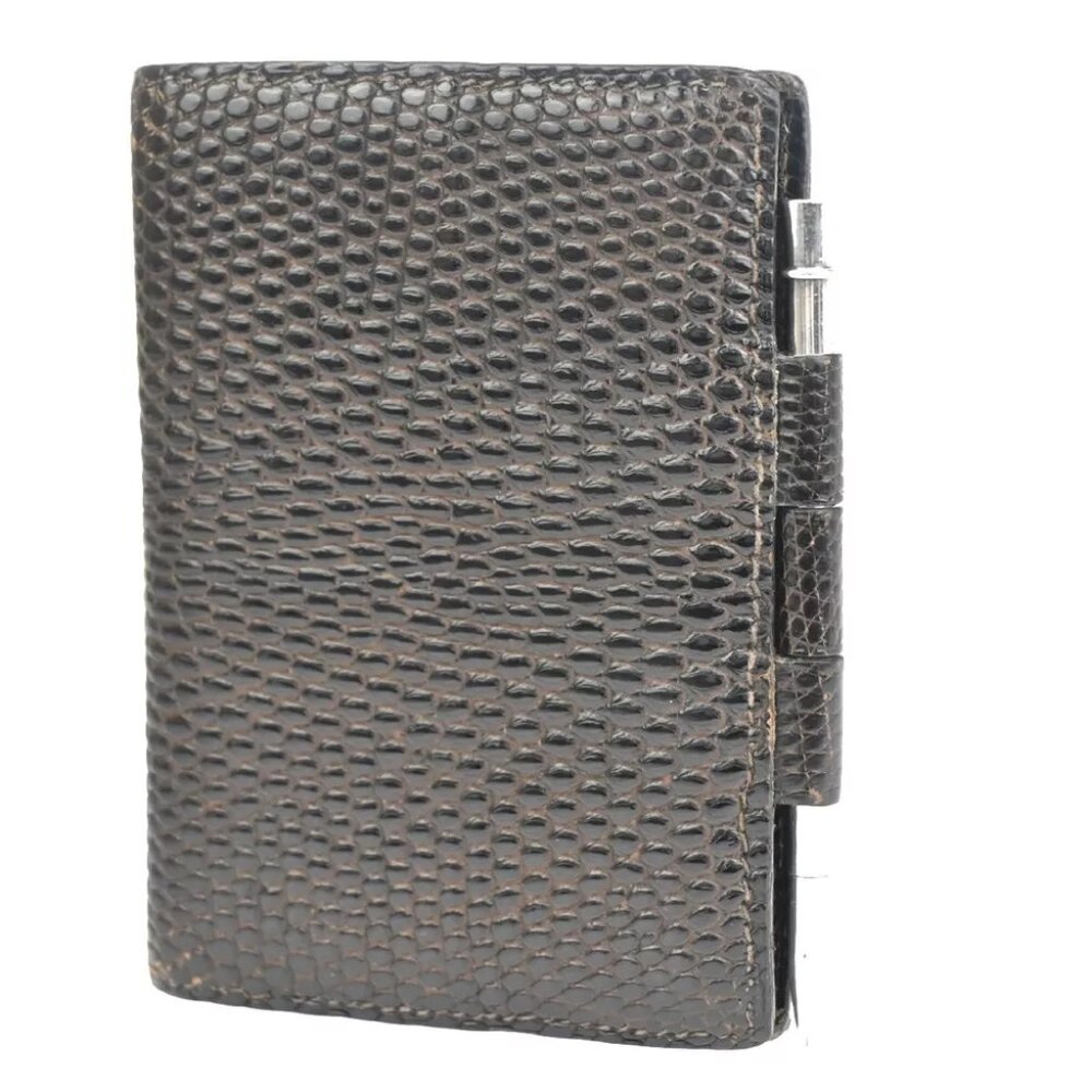HERMES Mini Notebook Cover Exotic Leather pen 925 Silver Brown 04SH757